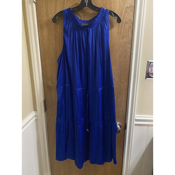Lane Bryant Satin Smocked-Neck Tie-Waist Dress Royal Blue Sz 24 Flowy Light - Picture 3 of 12